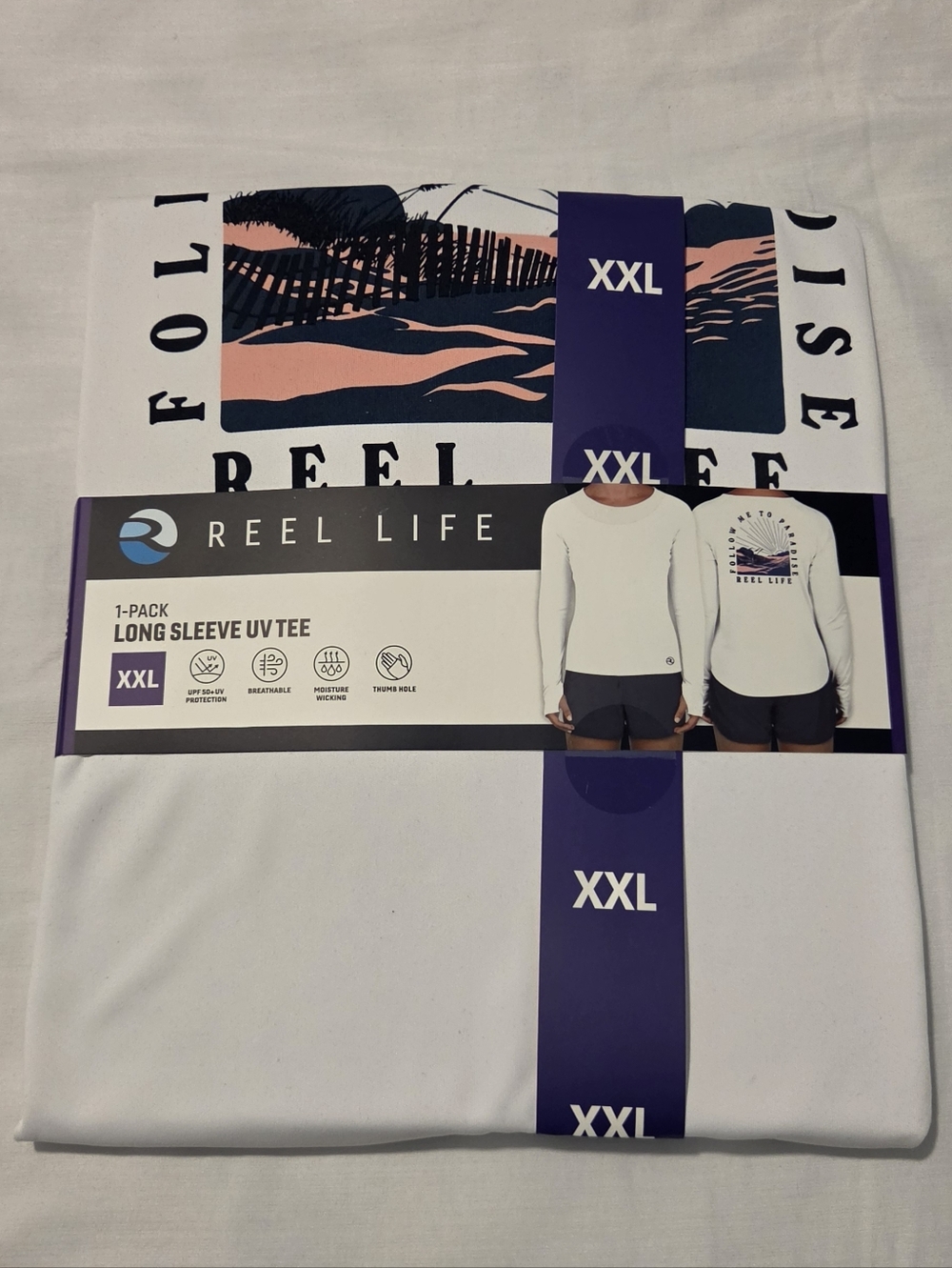 Reel Life Women’s Long Sleeve UV Tee - White with Pink & Navy Graphic (XXL)